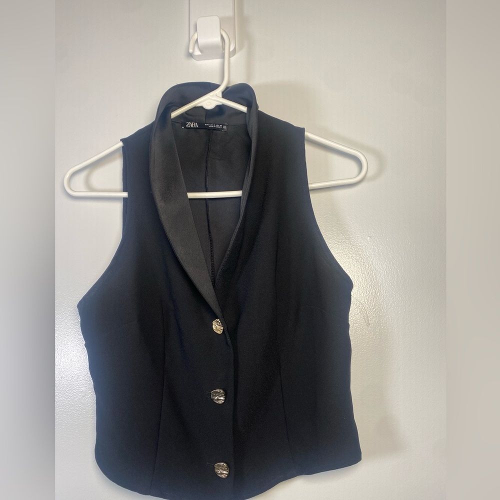 Zara Black Vest with Silver Button Details and Satin Lapel - Picture 6 of 6